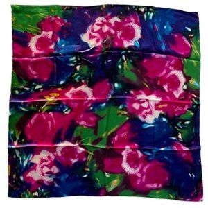 New NWOT Christian Dior Vintage Scarf Floral Hawaiin Flowers Pink Blue Green